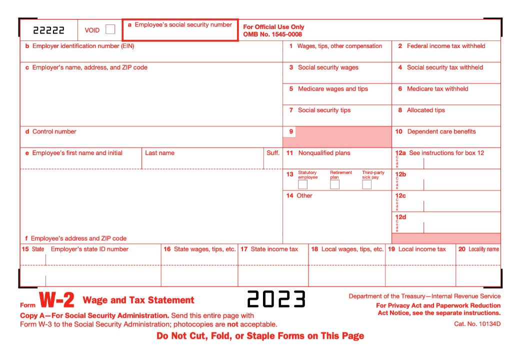 Complete Form W-2 for 2022